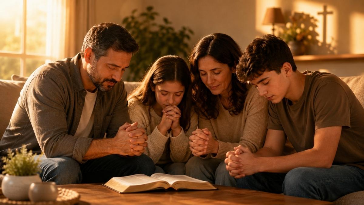 Oren por la familia, pidiéndole a Dios que construya su hogar con amor, fe, sabiduría, cuidado y paz en las relaciones.