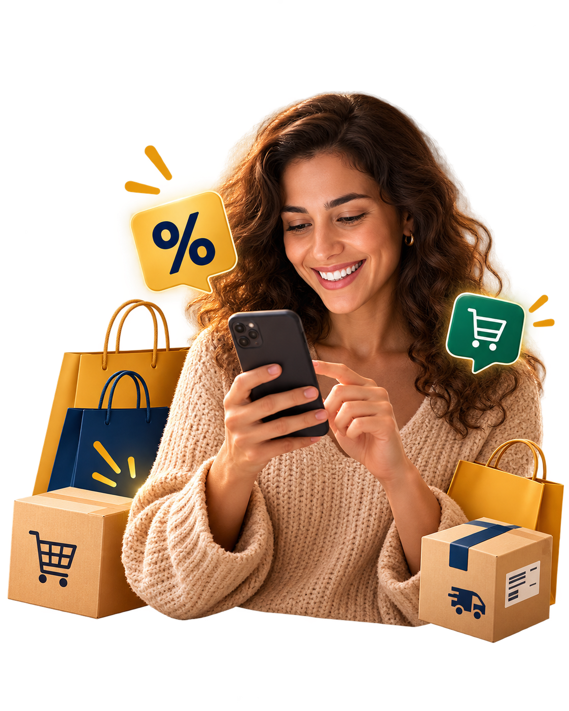 Persona usando el teléfono mientras encuentra oportunidades de compra